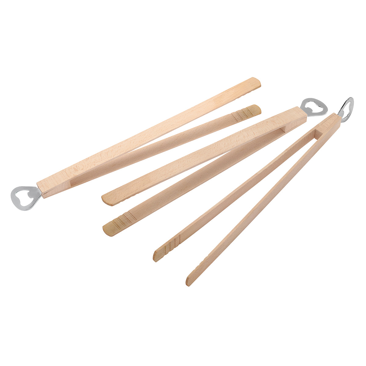 Grillzange Holz mit Flaschenöffner beige