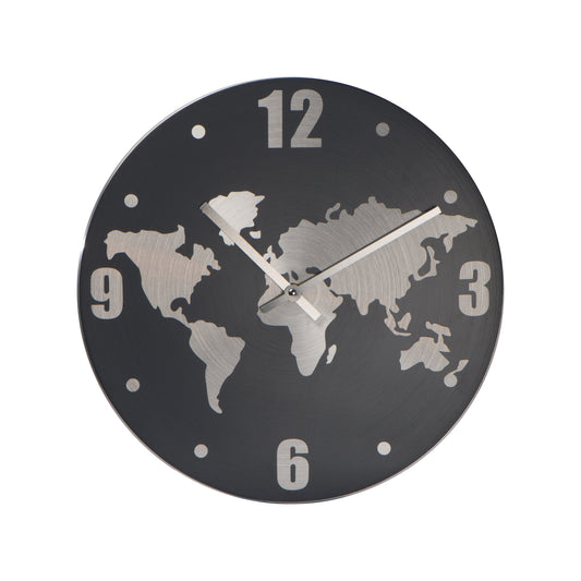 Wanduhr aus Aluminium mit Weltkarte BALTASAR