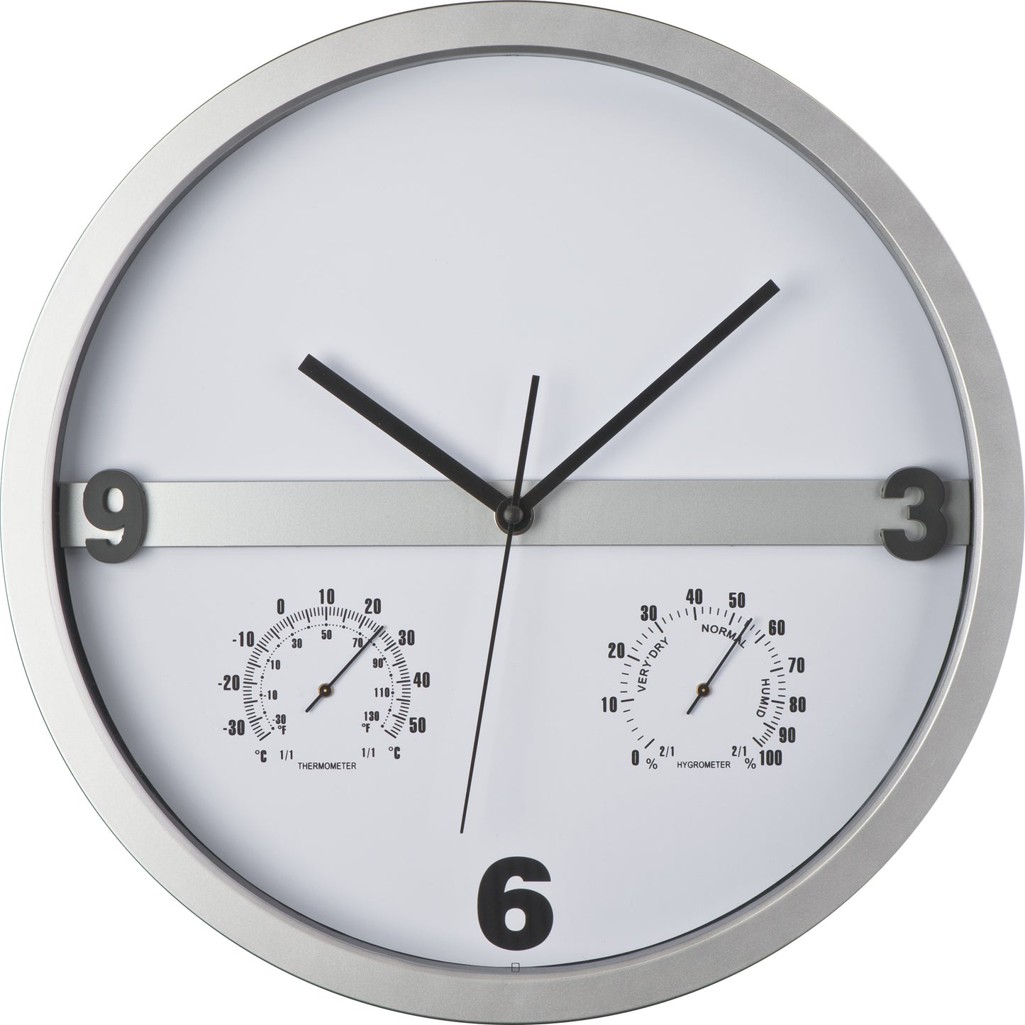 Wanduhr mit Hygro - und Thermometer, halbes Display bedruckbar ERICH