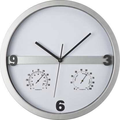 Wanduhr mit Hygro - und Thermometer, halbes Display bedruckbar ERICH