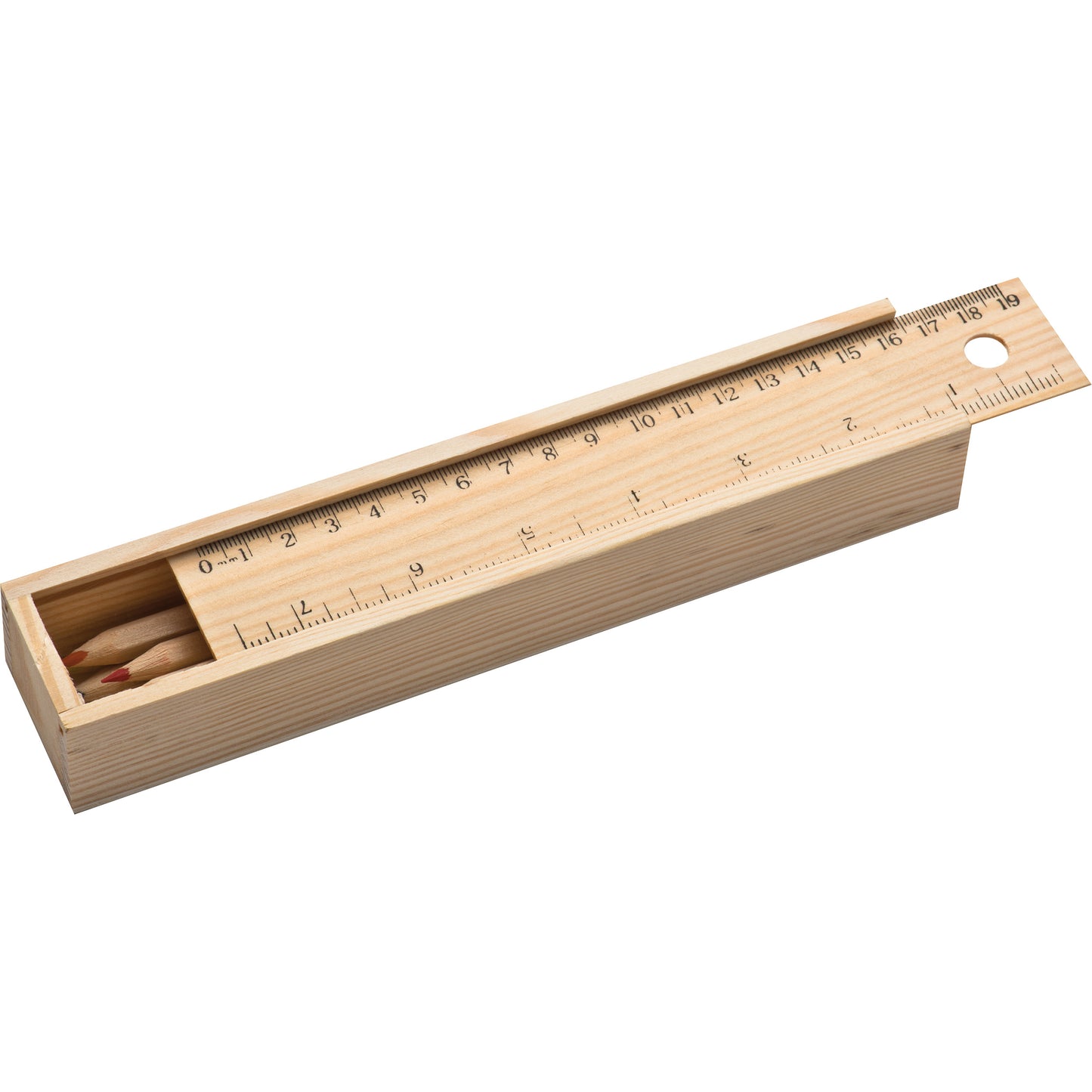 Holzbox mit 8 Buntstiften und Lineal ADELE