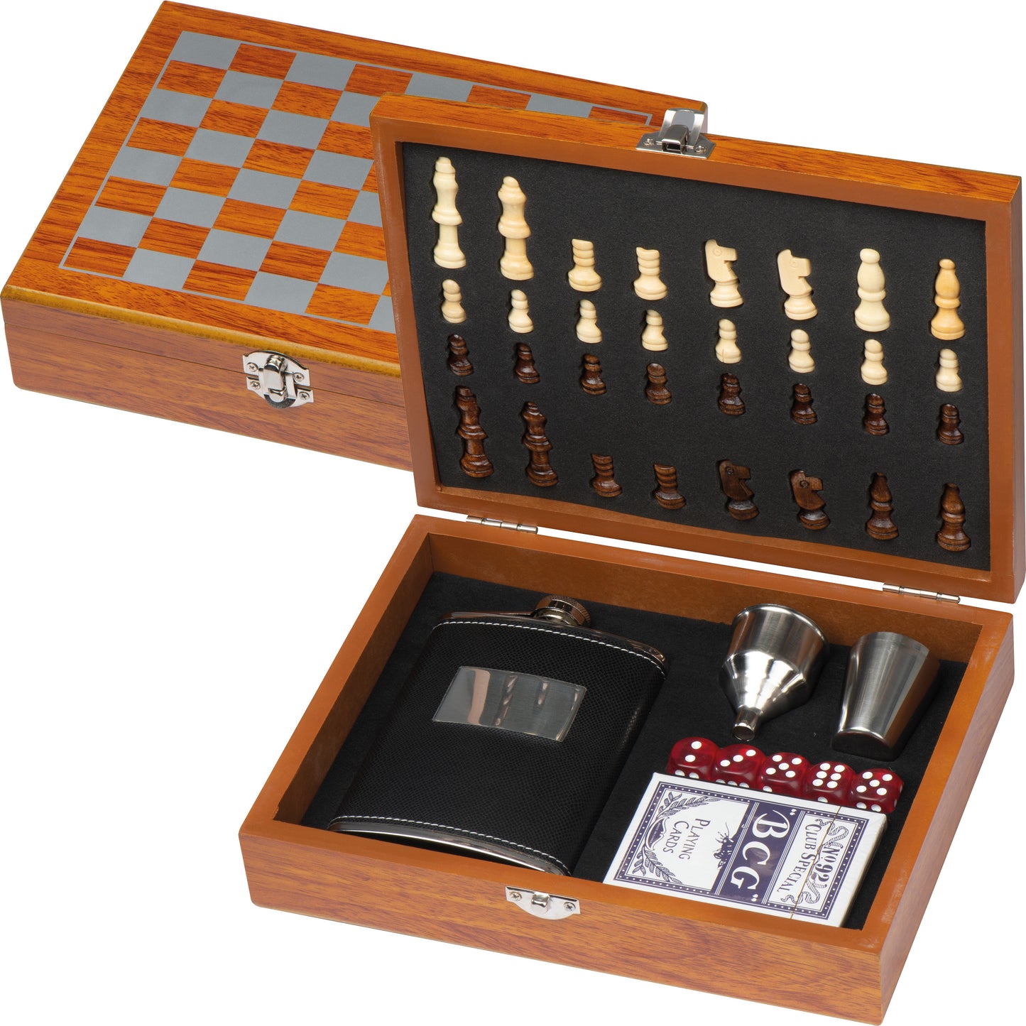 Spieleset mit Flachmann, Schach- und Kartenspiel GRACE