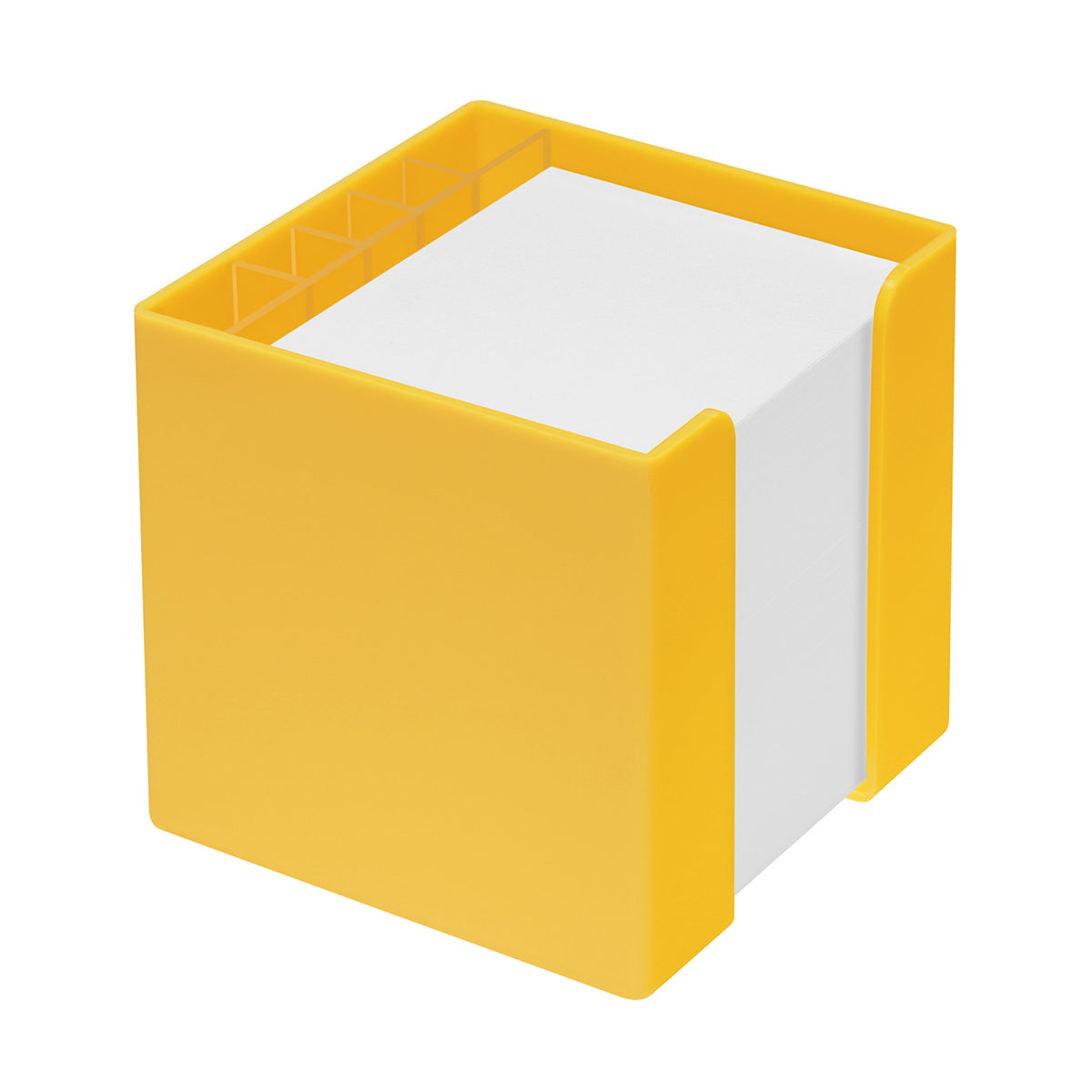 Zettelbox mit Köcher "Alpha" gelb