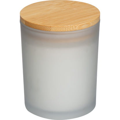 Kerze in gefrostetem Glas mit Bambusdeckel JOSEFA