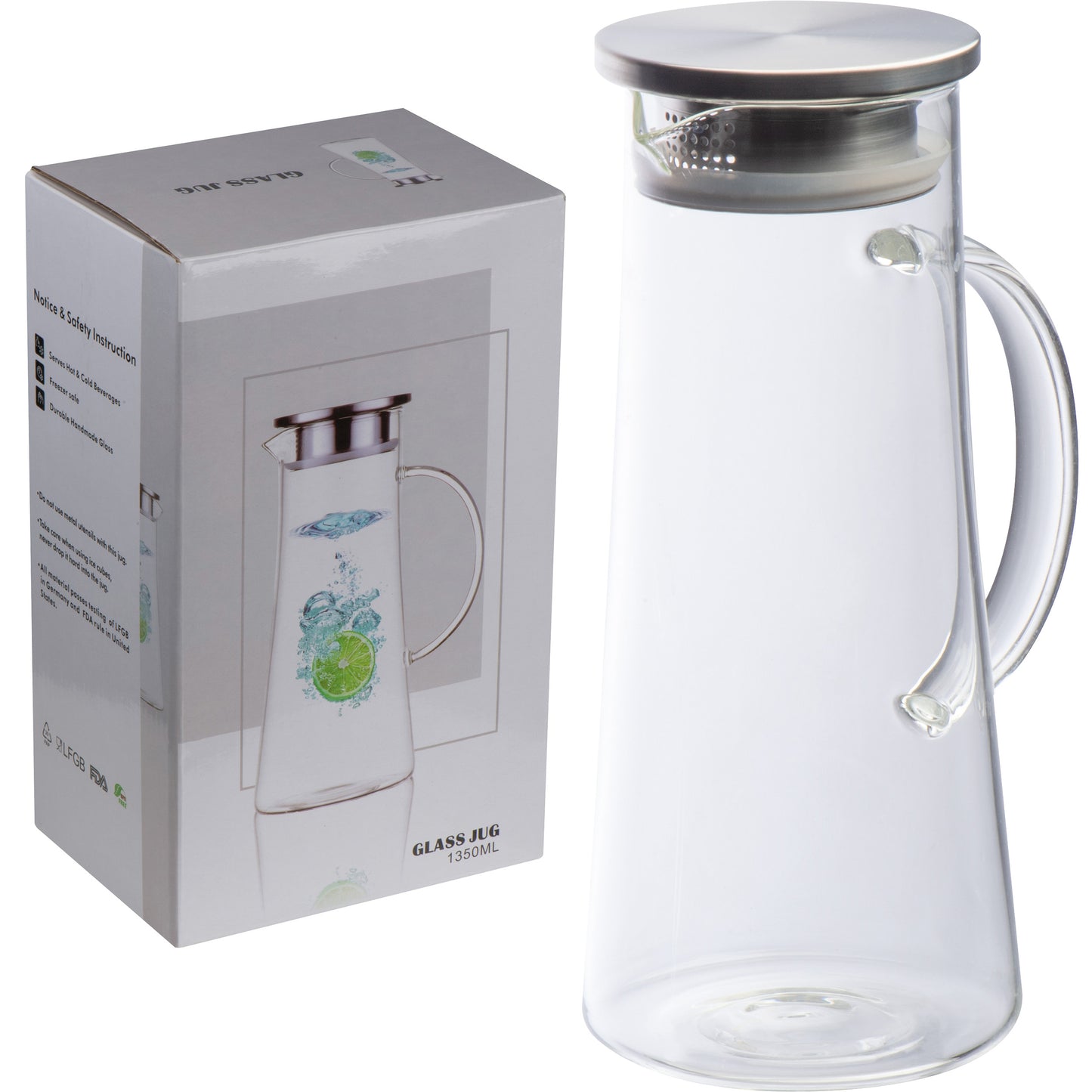 Glaskaraffe mit Edelstahldeckel, 1.350ml ELLIOTT