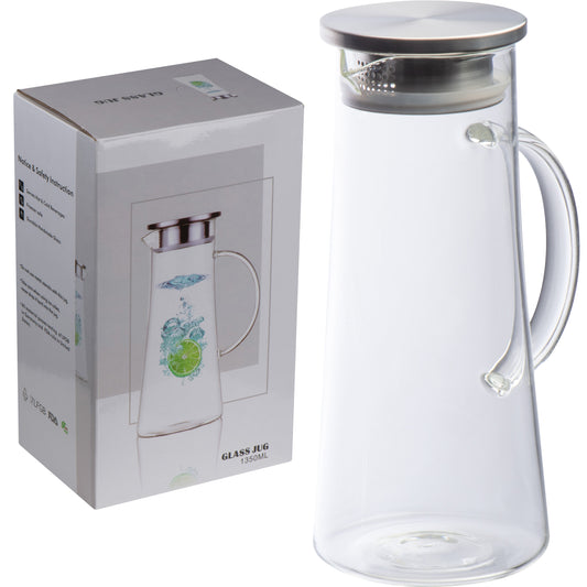 Glaskaraffe mit Edelstahldeckel, 1.350ml ELLIOTT