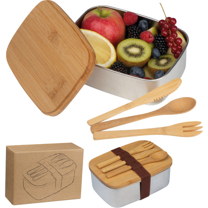 Große Brotzeitbox mit Bambusdeckel und elastischem Band JULIANA