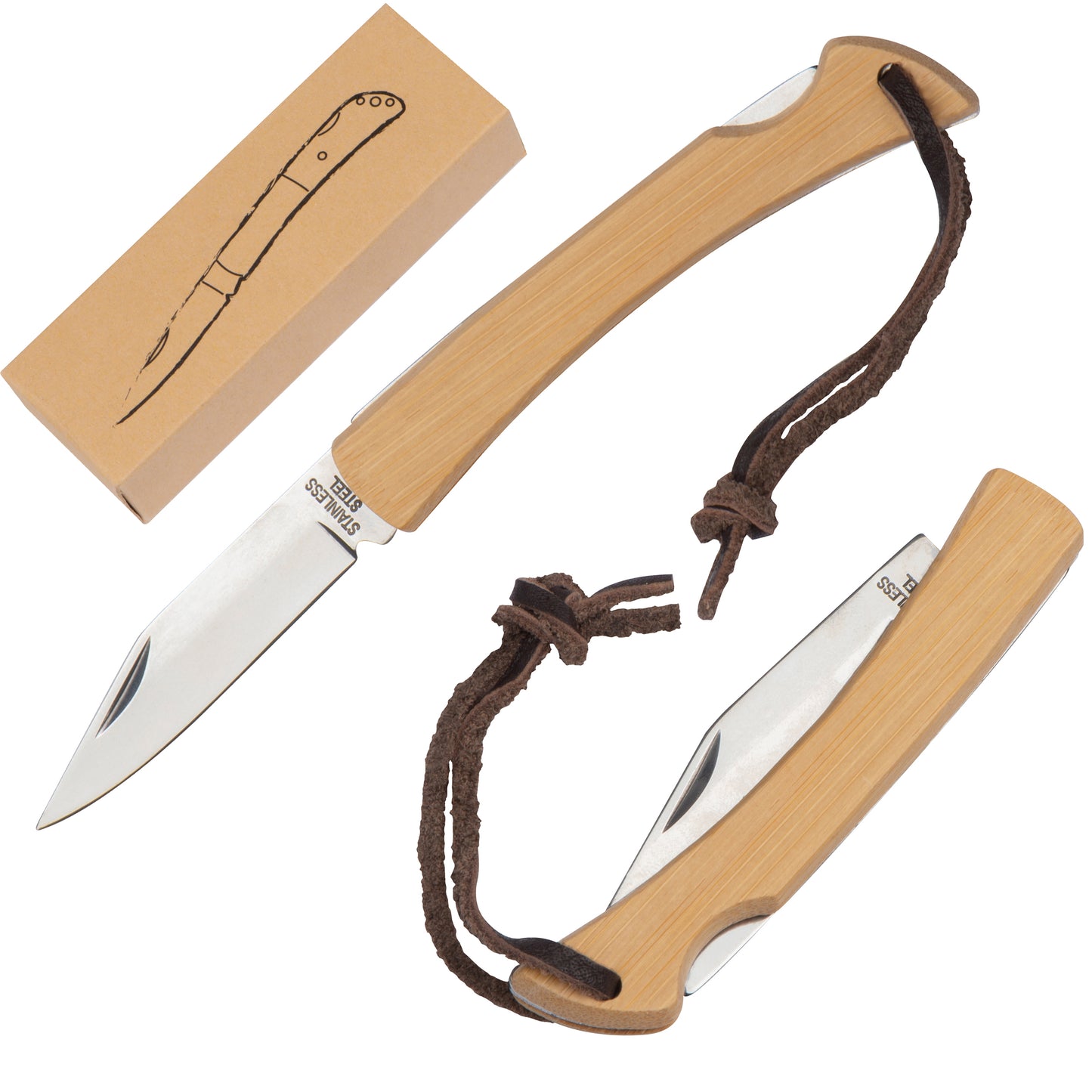 Taschenmesser mit Bambusschalen und Aufhängeschlaufe ERNA