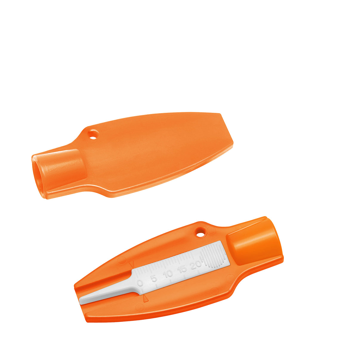 Reifenprofiltiefenmesser mit Ventilkappendreher orange