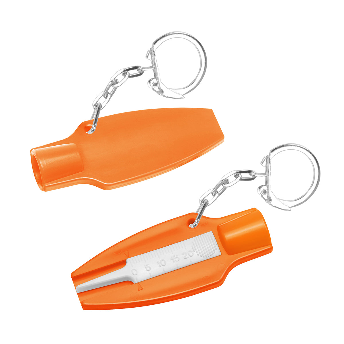 Reifenprofiltiefenmesser mit Ventilkappendreher orange