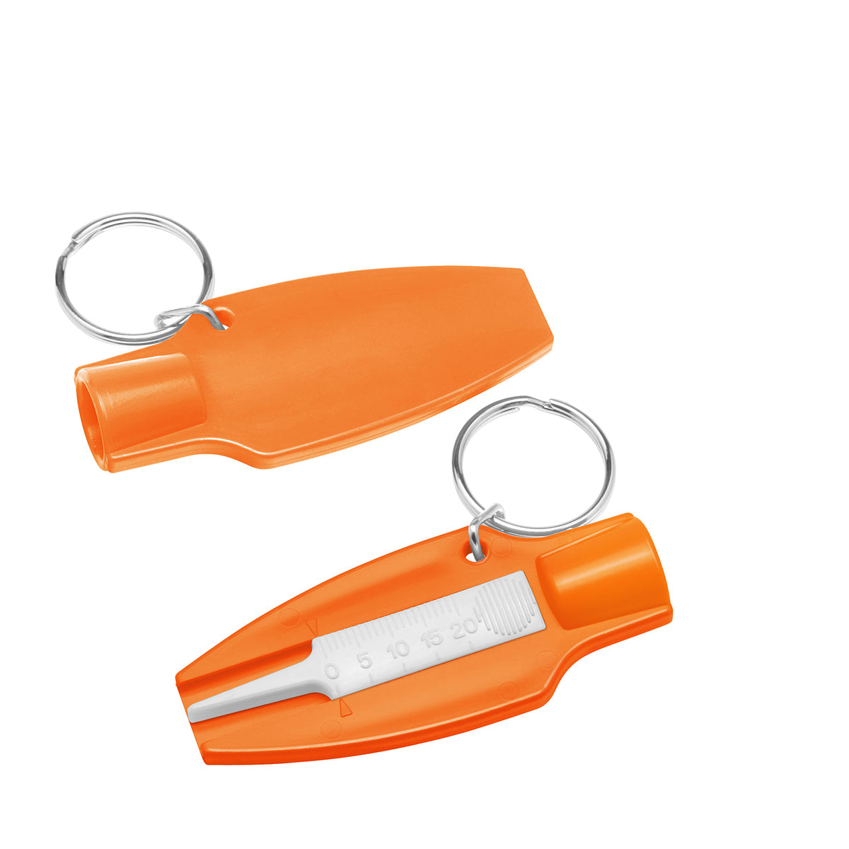 Reifenprofiltiefenmesser mit Ventilkappendreher orange
