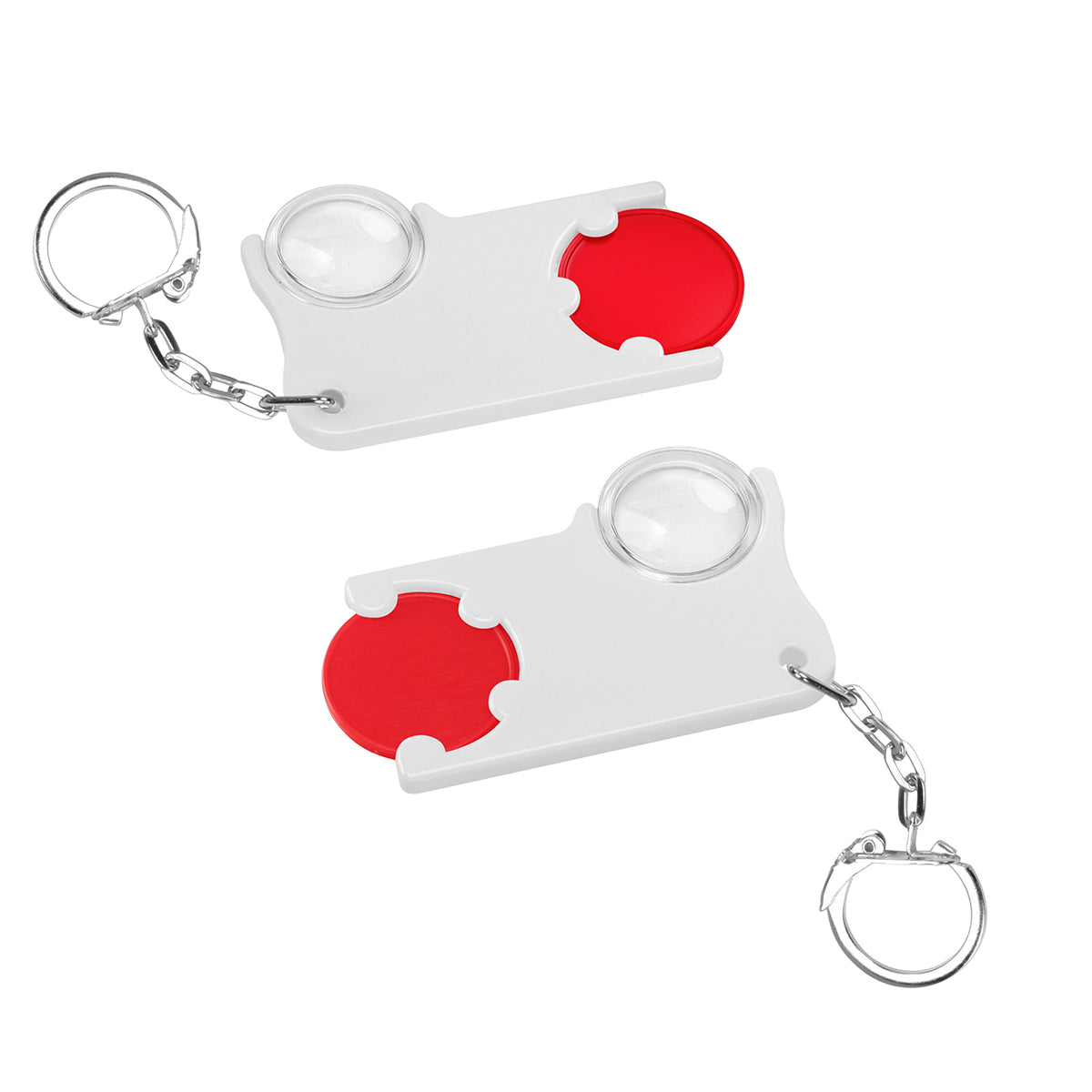 Chiphalter mit 1€-Chip und Lupe rot
