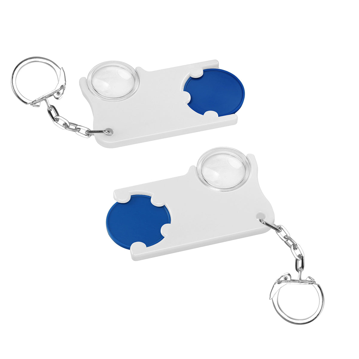 Chiphalter mit 1€-Chip und Lupe blau
