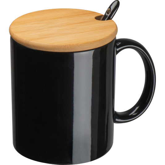 Keramiktasse mit Löffel und Bambusdeckel LOTHAR