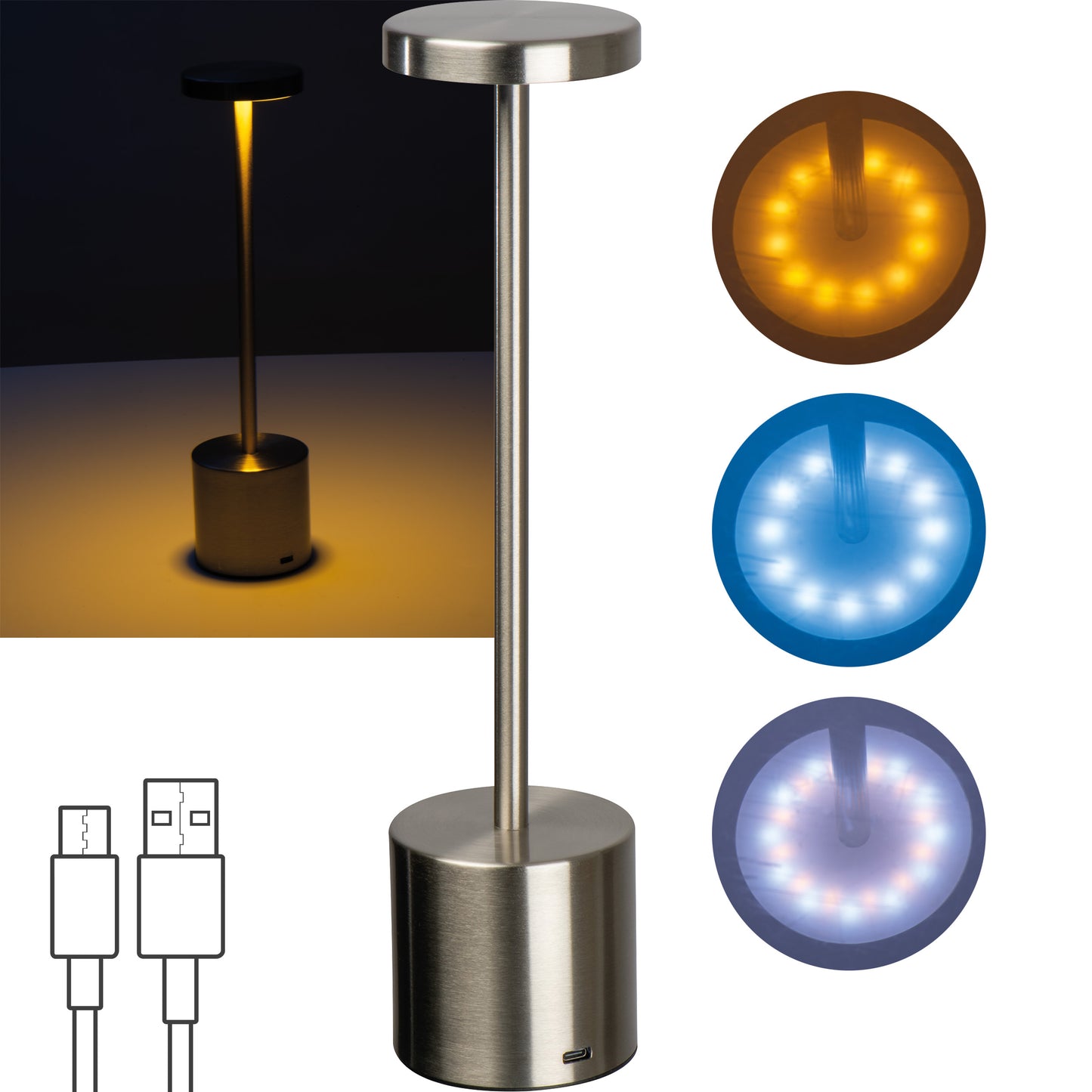 Tischlampe aus Edelstahl mit Akku  ANNETTE