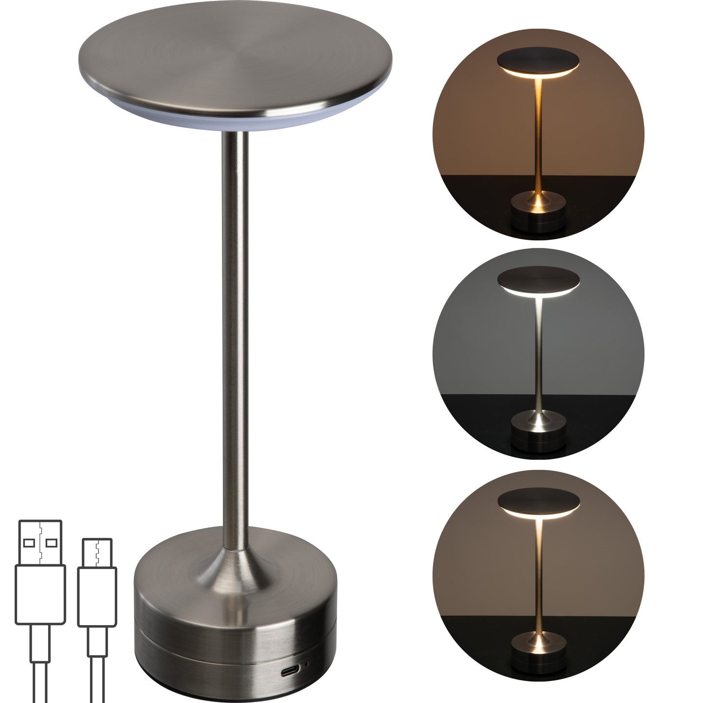 Tischlampe aus Edelstahl mit Akku SYLWAN